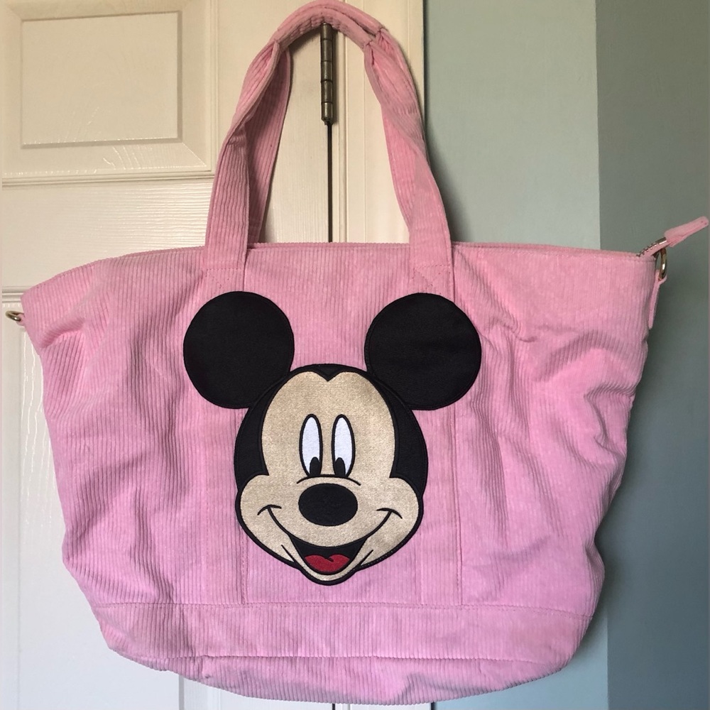 Stoney Clover Lane, flamingo corduroy tote, large Fable Mickey patch sewn